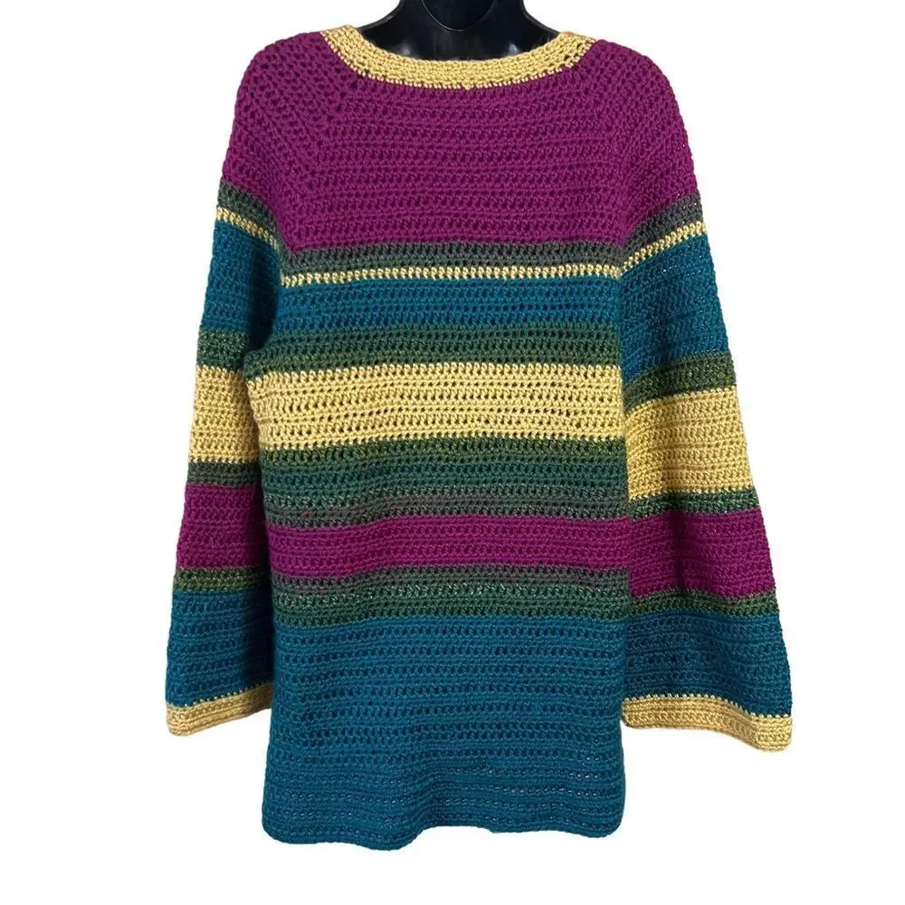 Chunky Hand-Knit Color Block Sweater - Picture 12 of 12